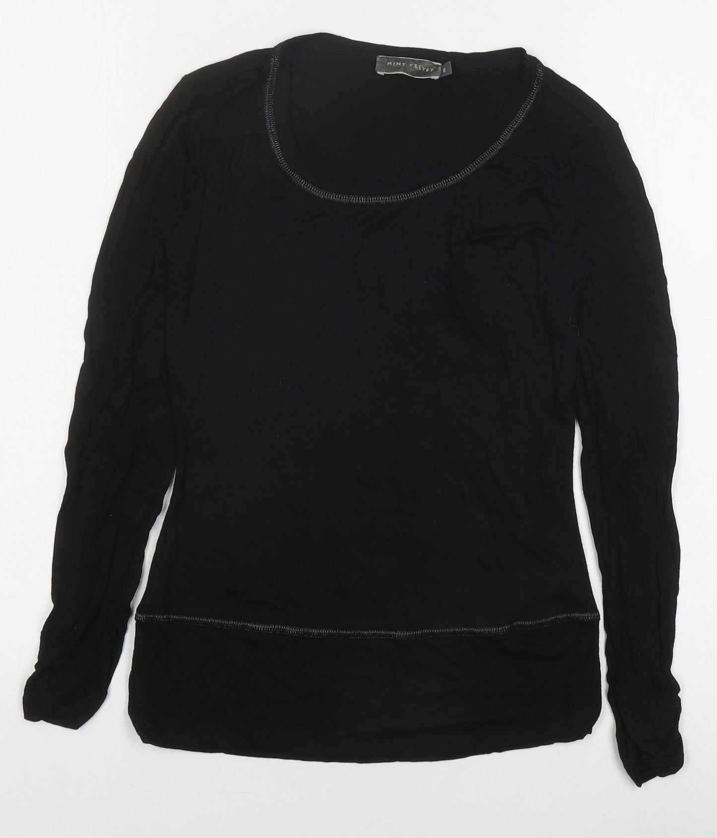 Mint Velvet Women's Black T-Shirt, Size 8, Long Sleeve