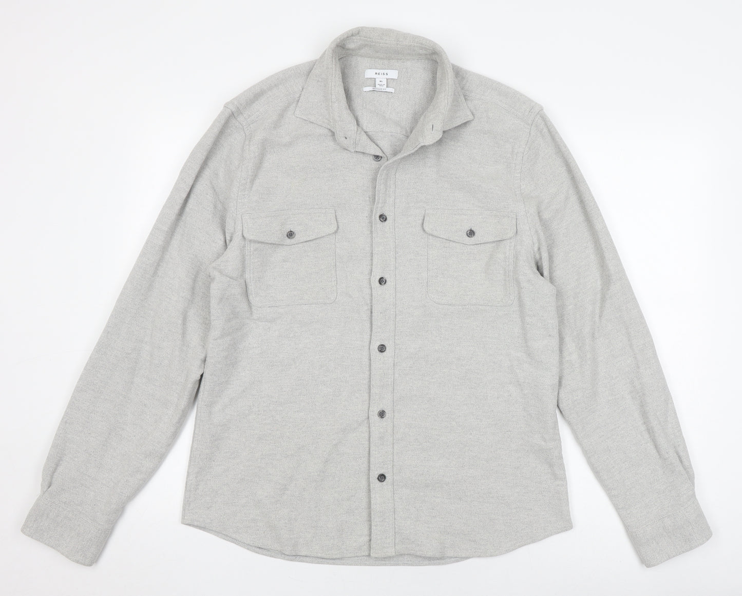 Reiss Men's Grey XL Regular Fit Button-Up Shirt