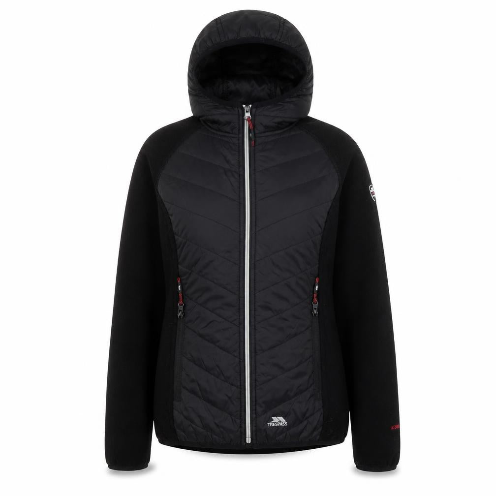Front view of Trespass Women's Black XS Hooded Puffer Jacket