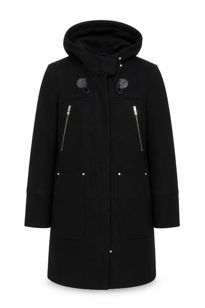 Front view of Next women’s black hooded parka coat with zipped pockets