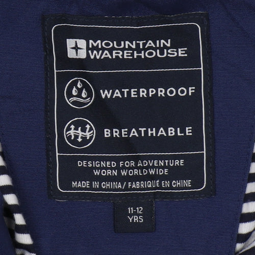 Mountain Warehouse Boys Blue Rain Coat 11-12Y Waterproof Hoodie