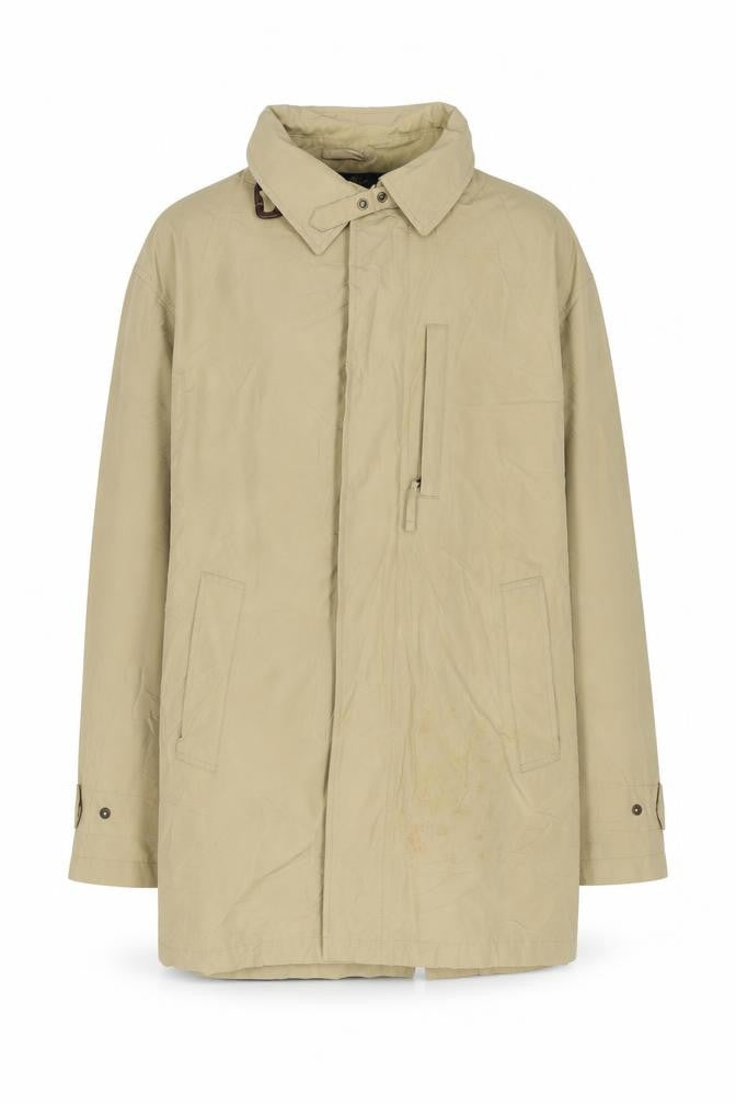 Front view of Brooks Brothers women’s beige mid-length overcoat s