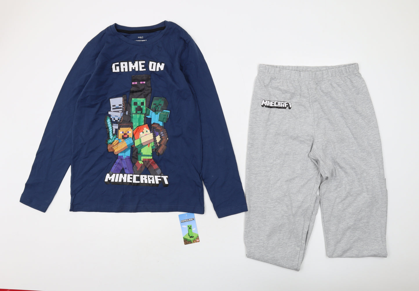 Marks and Spencer Boys Blue Minecraft Pyjama Set 12-13 Years