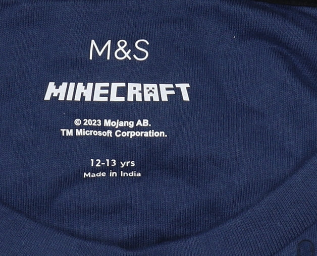 Marks and Spencer Boys Blue Minecraft Pyjama Set 12-13 Years