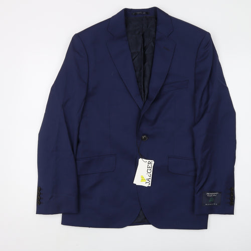 Jaeger Men's Blue Wool Blazer 38L, Notch Lapel, New
