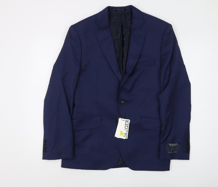 Jaeger Men's Blue Wool Blazer 38L, Notch Lapel, New