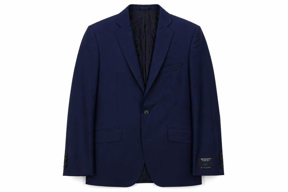 Front view of Jaeger Men's Blue Wool Blazer 38L, Notch Lapel, New