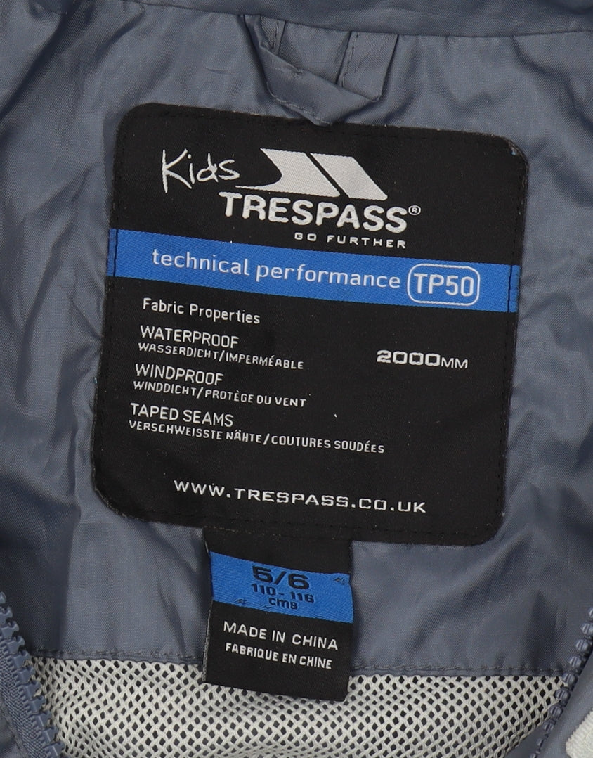 Trespass Boys Grey Waterproof Rain Coat Size 5-6 Years