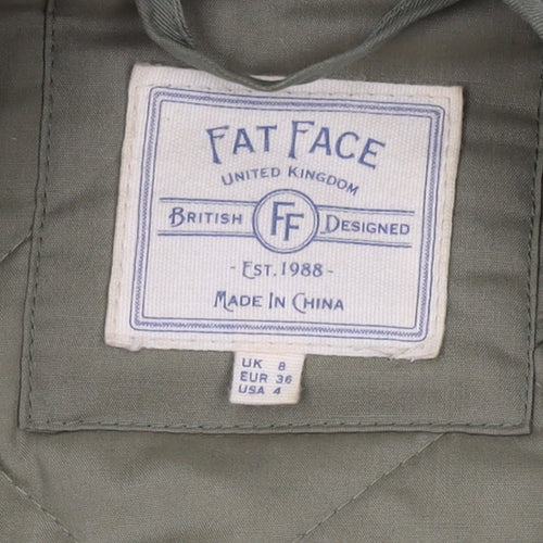 Fat Face Women's Green Quilted Jacket, Size 8, Casual Style