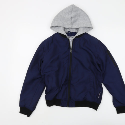 Lee Cooper Boys Blue Grey Hooded Bomber Jacket Size 11-12