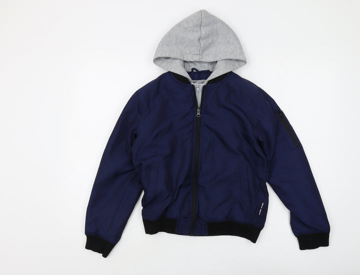 Lee Cooper Boys Blue Grey Hooded Bomber Jacket Size 11-12
