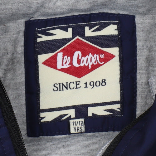 Lee Cooper Boys Blue Grey Hooded Bomber Jacket Size 11-12