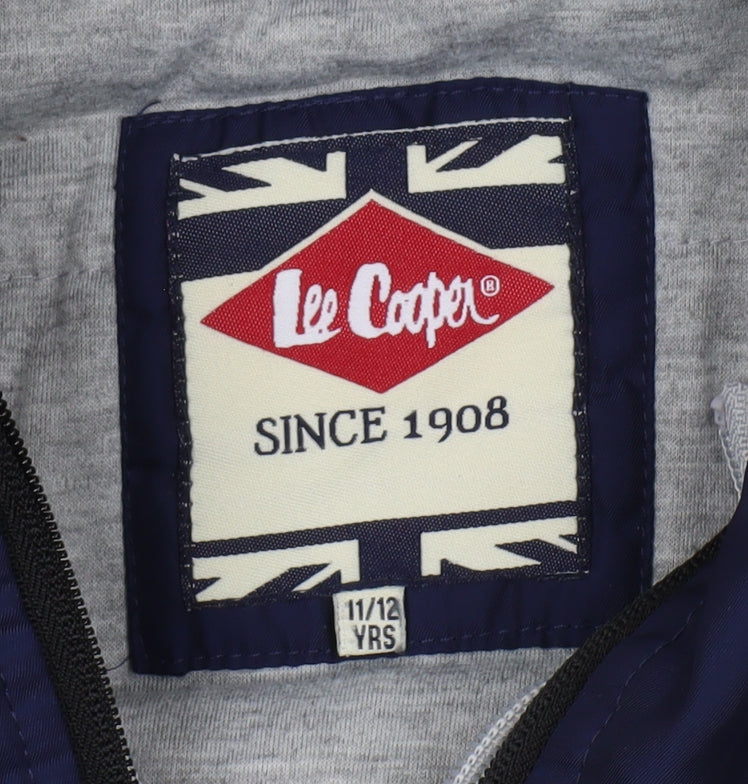 Lee Cooper Boys Blue Grey Hooded Bomber Jacket Size 11-12