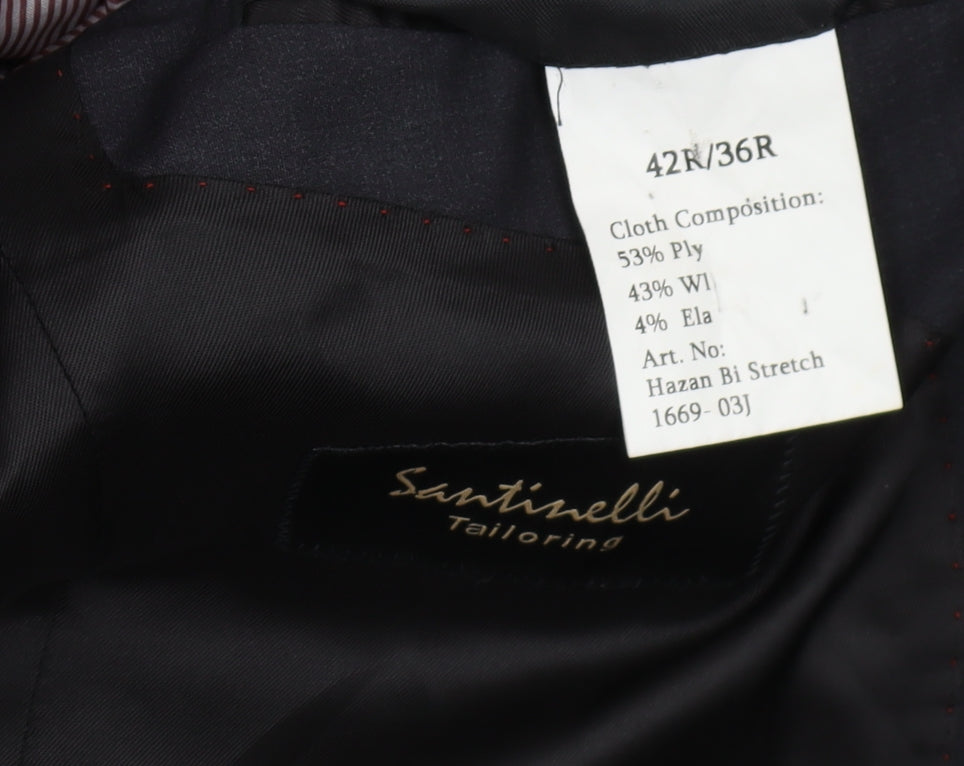 Santinelli Men's Black Blazer 42R Two-Button Formal