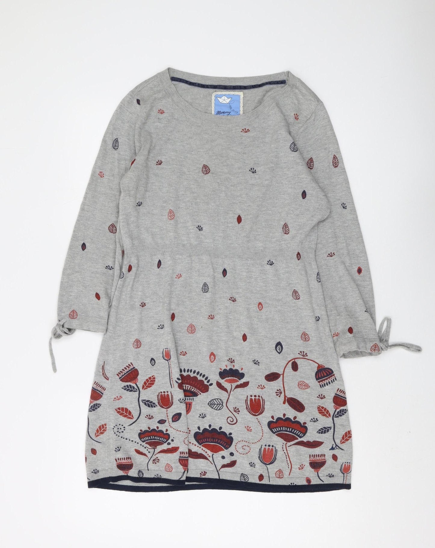 Mantary Women's Grey Floral Shift Dress Size 12