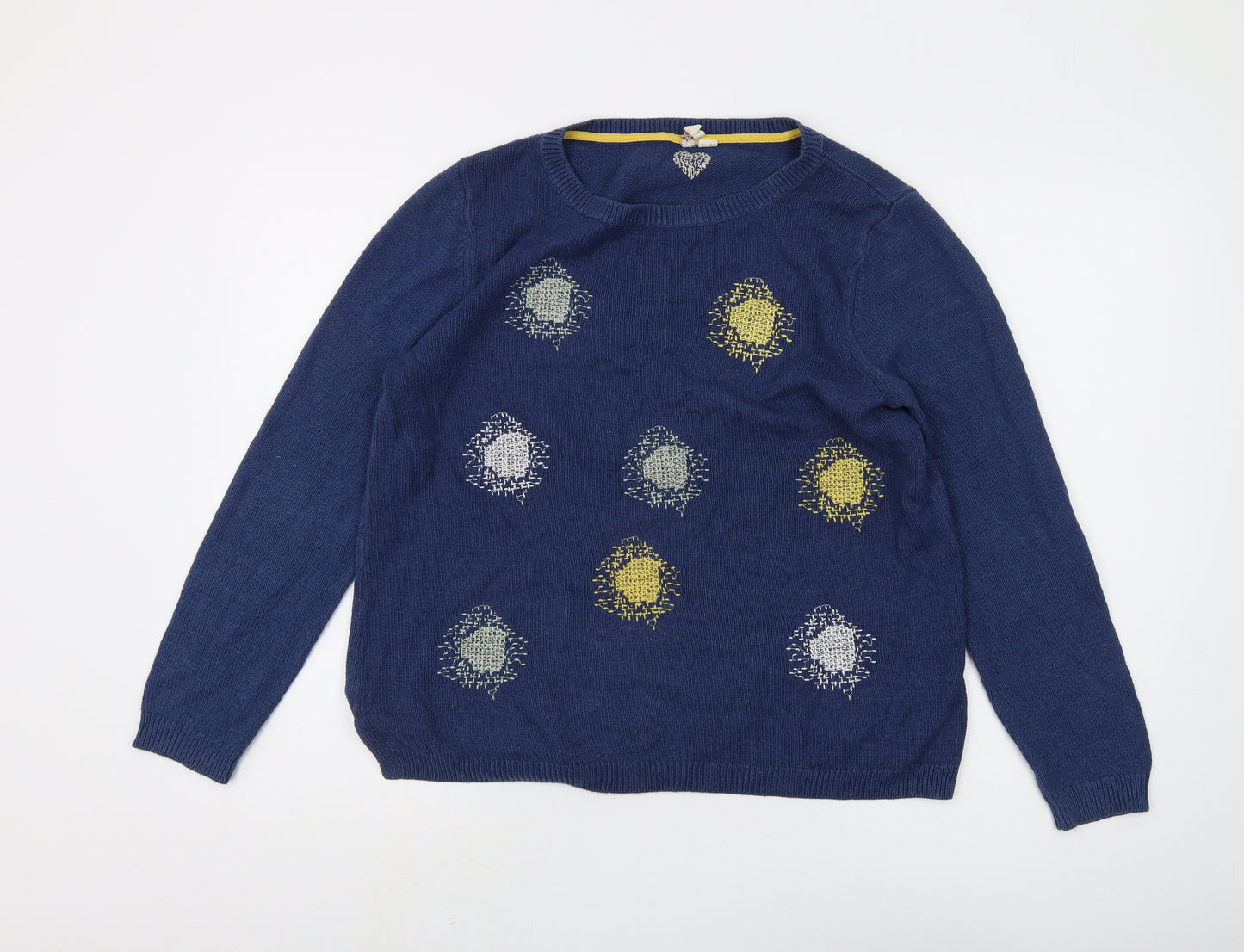 White Stuff Women's Blue Geometric Pullover Jumper Size 14