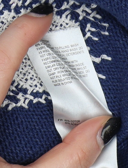 White Stuff Women's Blue Geometric Pullover Jumper Size 14