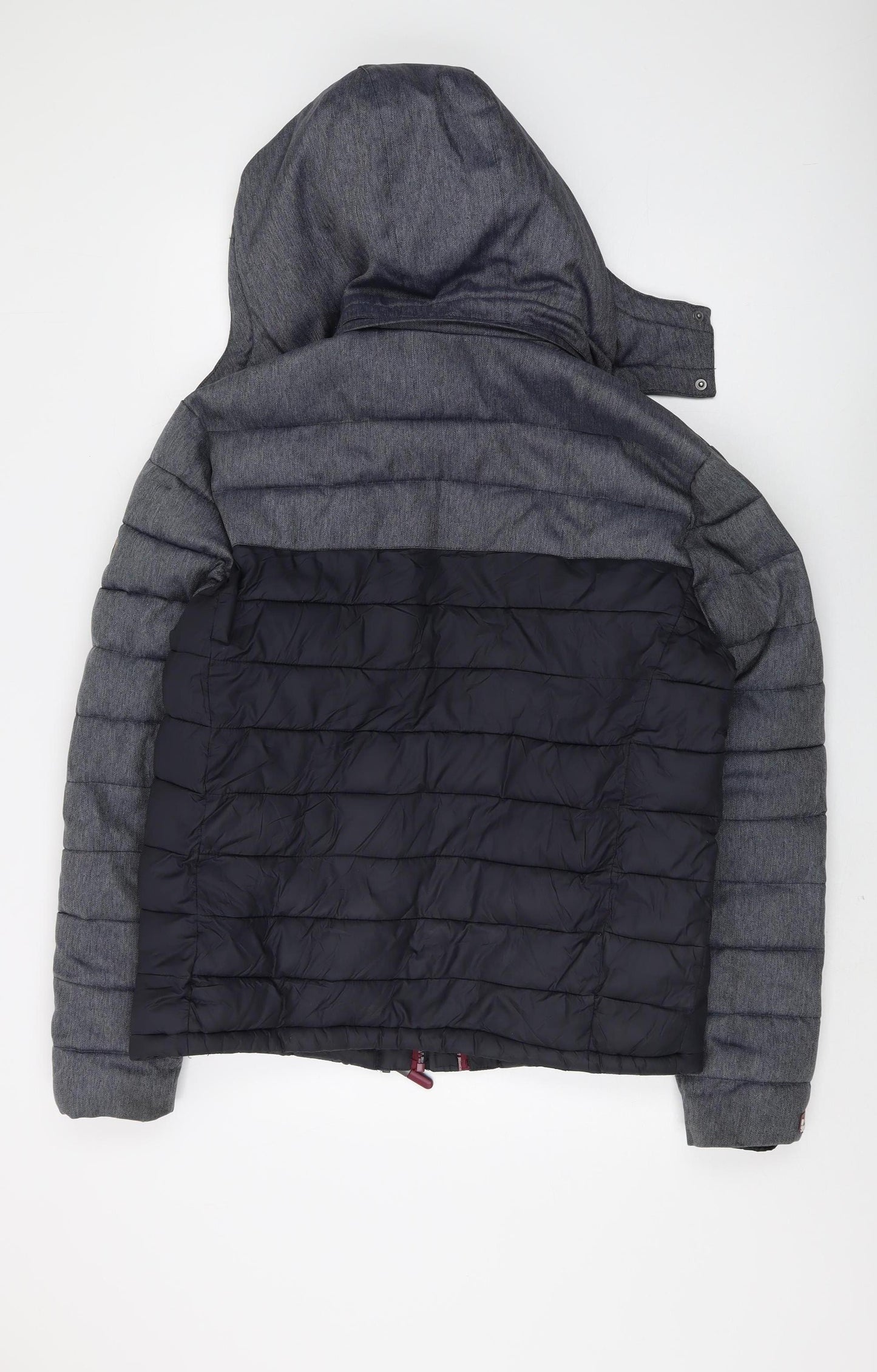 Superdry Men's Black Grey Puffer Jacket Hooded L