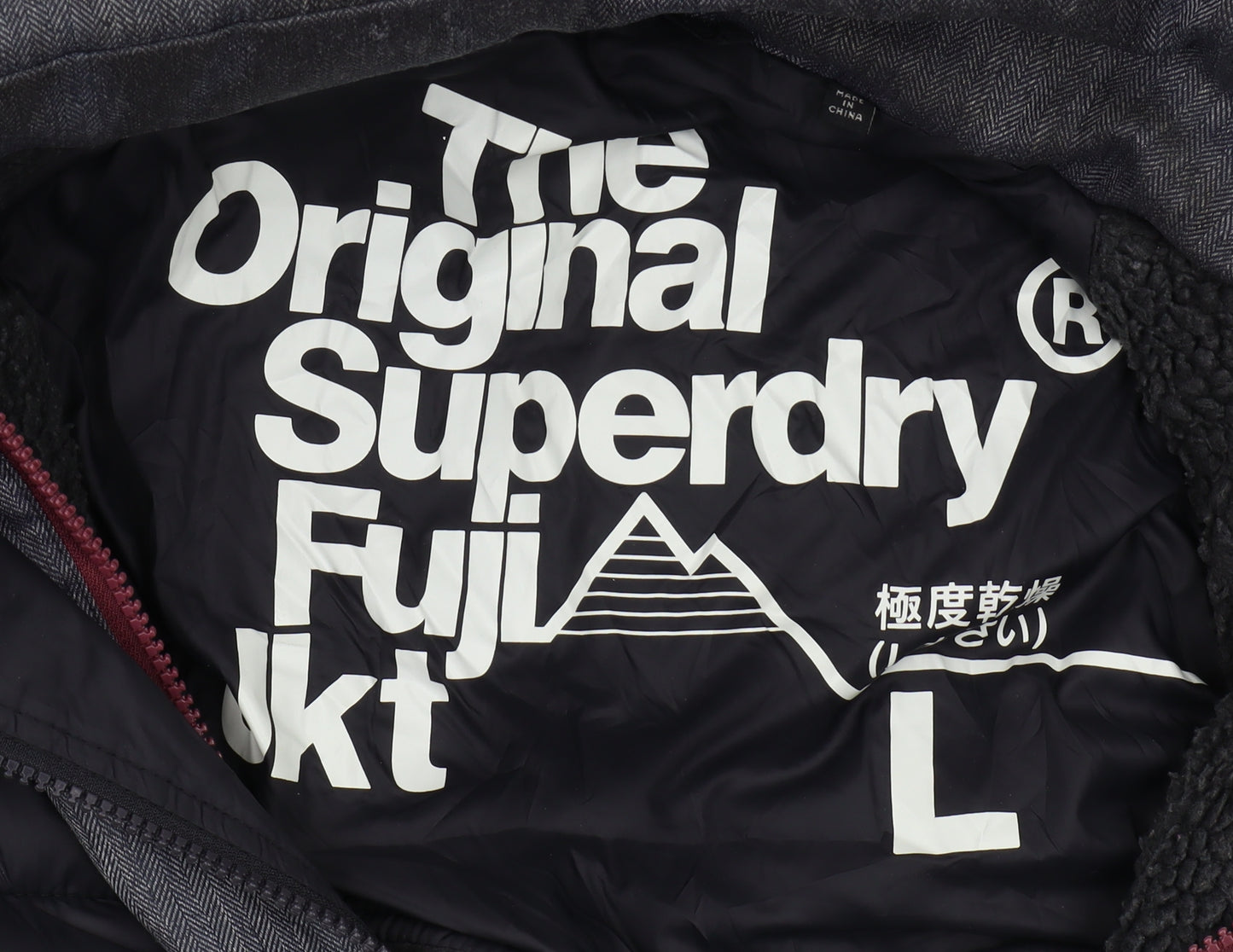 Superdry Men's Black Grey Puffer Jacket Hooded L