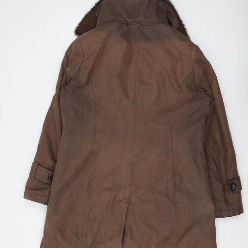 Jacques Vert Women's Brown Pea Coat, Size 14, Fur Trim