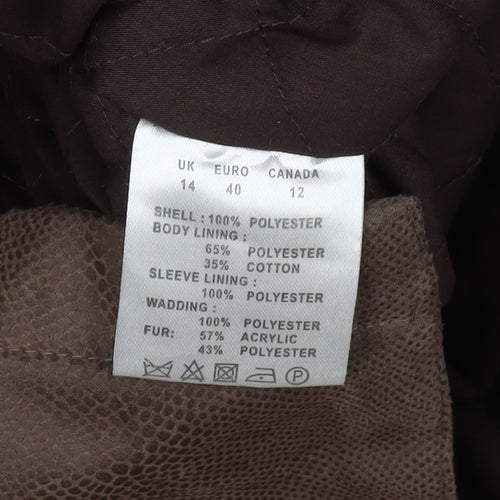 Jacques Vert Women's Brown Pea Coat, Size 14, Fur Trim