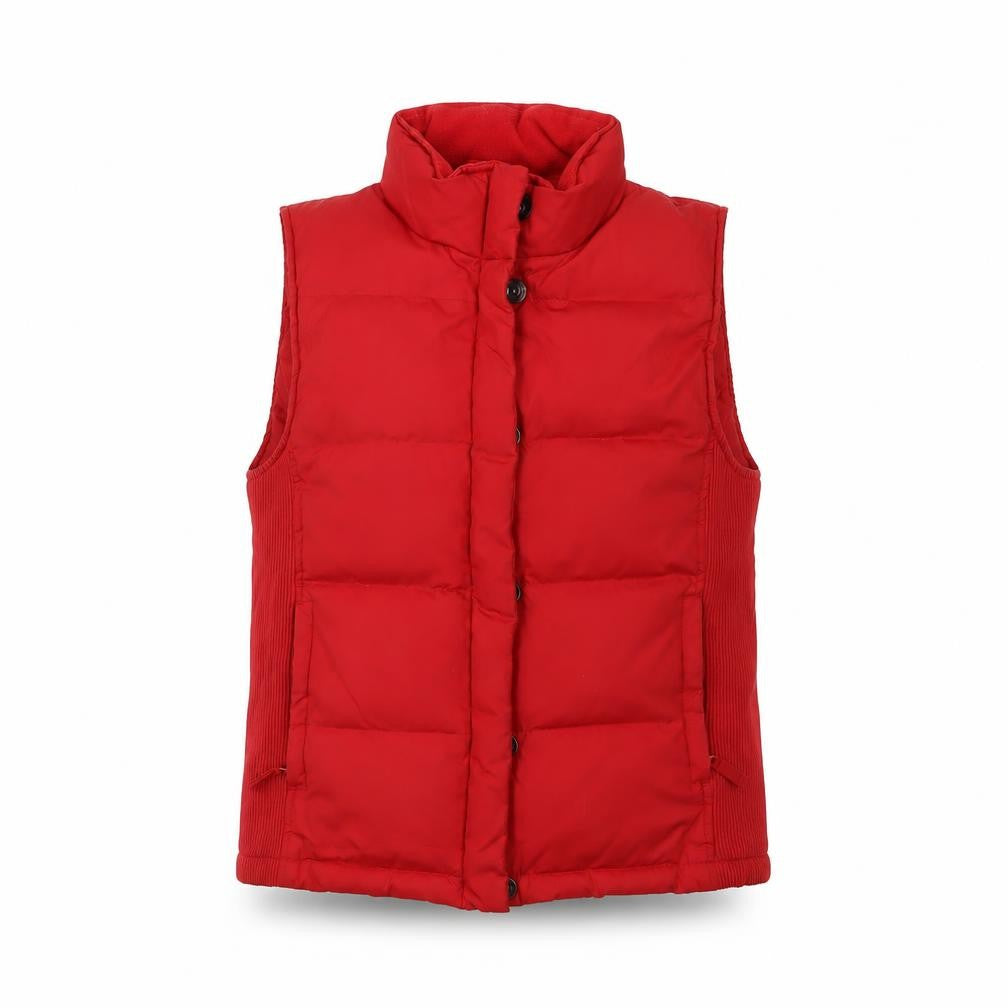 Front view of Gap Women's Red XS Puffer Waistcoat with Button Closure