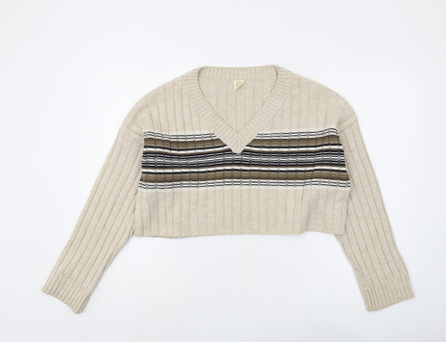 Urban Outfitters Beige Women's M Striped Chunky Jumper