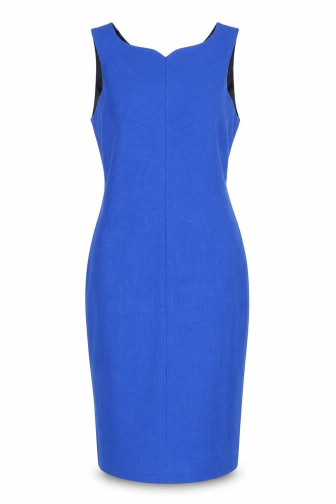 Front view of Hybrid Women's Blue Sheath Dress, size 10