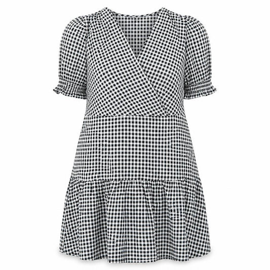 Front view of Dorothy Perkins Women’s Black Check Wrap Dress 18