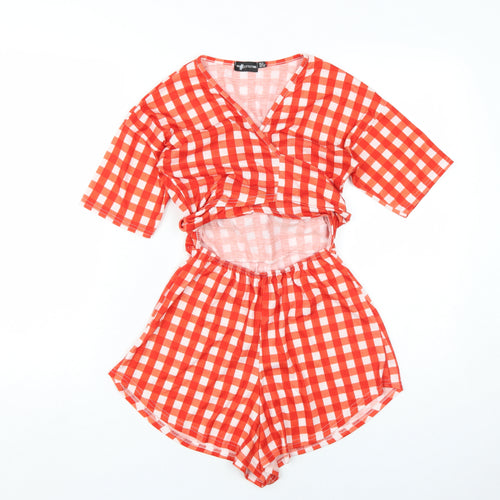 PrettyLittleThing Women's Red Gingham Playsuit Size 8