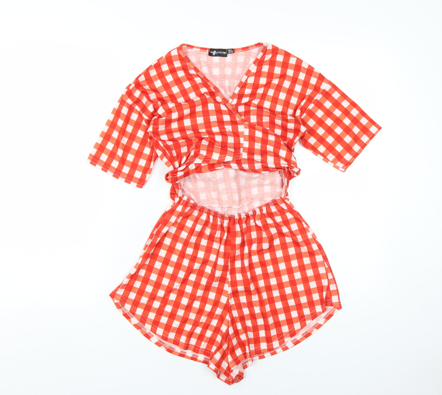 PrettyLittleThing Women's Red Gingham Playsuit Size 8