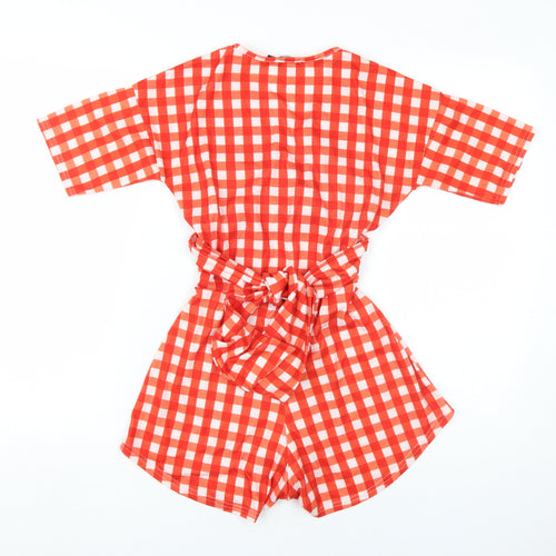 PrettyLittleThing Women's Red Gingham Playsuit Size 8