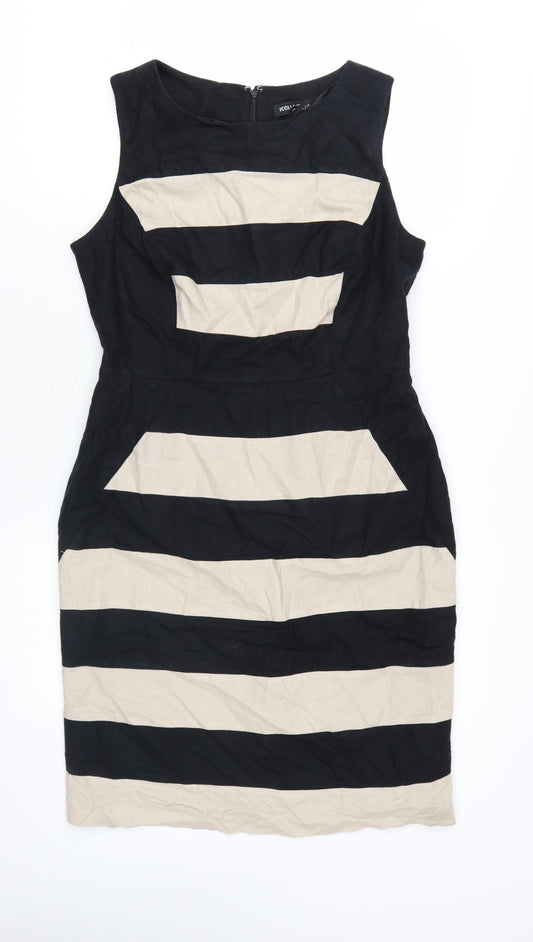 Debenhams Women's Black Beige Striped Sheath Dress