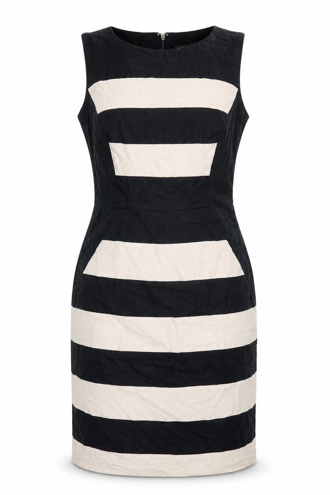 Debenhams Women's Black Beige Striped Sheath Dress