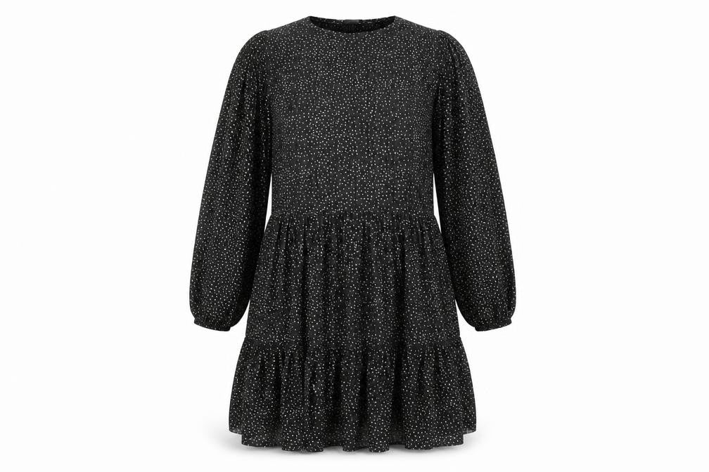 Front view of Zara Women's Black S Polka Dot Dress