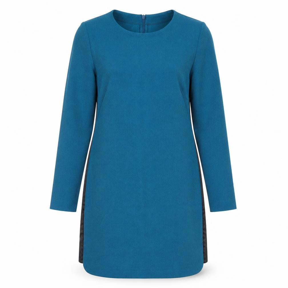 Front view of R essentiel Women's Blue Shift Dress, size 8