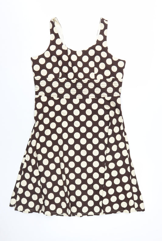 Laura Petites Brown Polka Dot A-Line Dress, Size 12