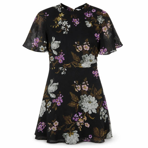 Warehouse Women's Black Floral Fit & Flare Dress, Size 10