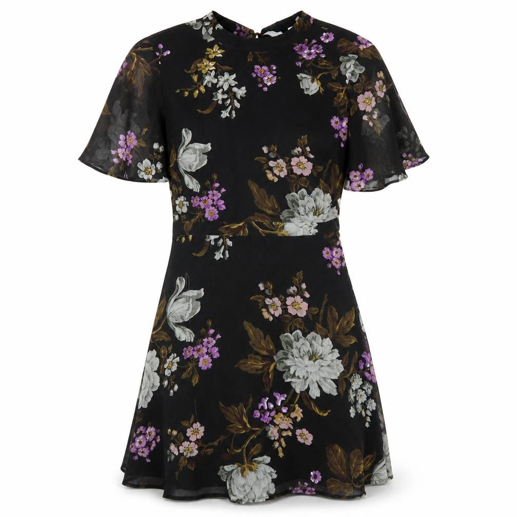 Warehouse Women's Black Floral Fit & Flare Dress, Size 10