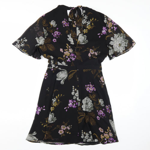 Warehouse Women's Black Floral Fit & Flare Dress, Size 10