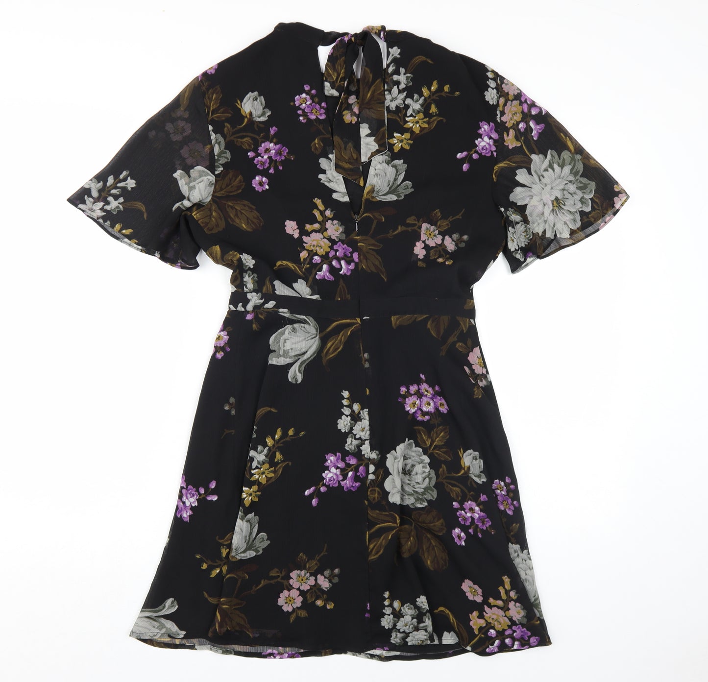 Warehouse Women's Black Floral Fit & Flare Dress, Size 10