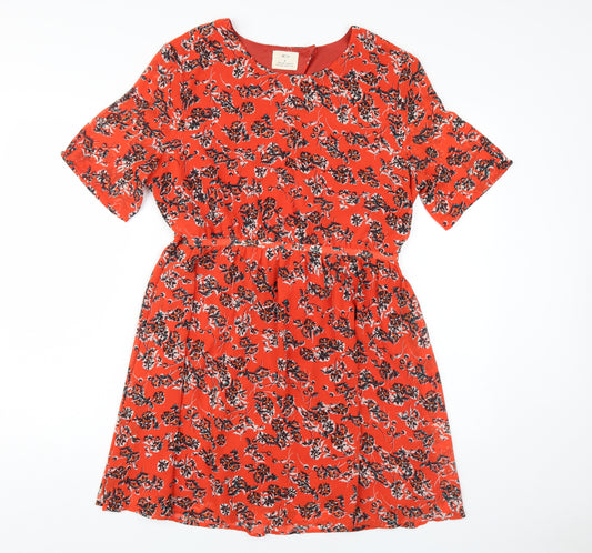 Pins and Needles Women's Red Floral Fit & Flare Dress L