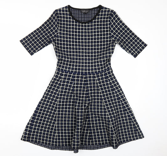 Topshop Women's Blue Fit & Flare Check Dress Size 10