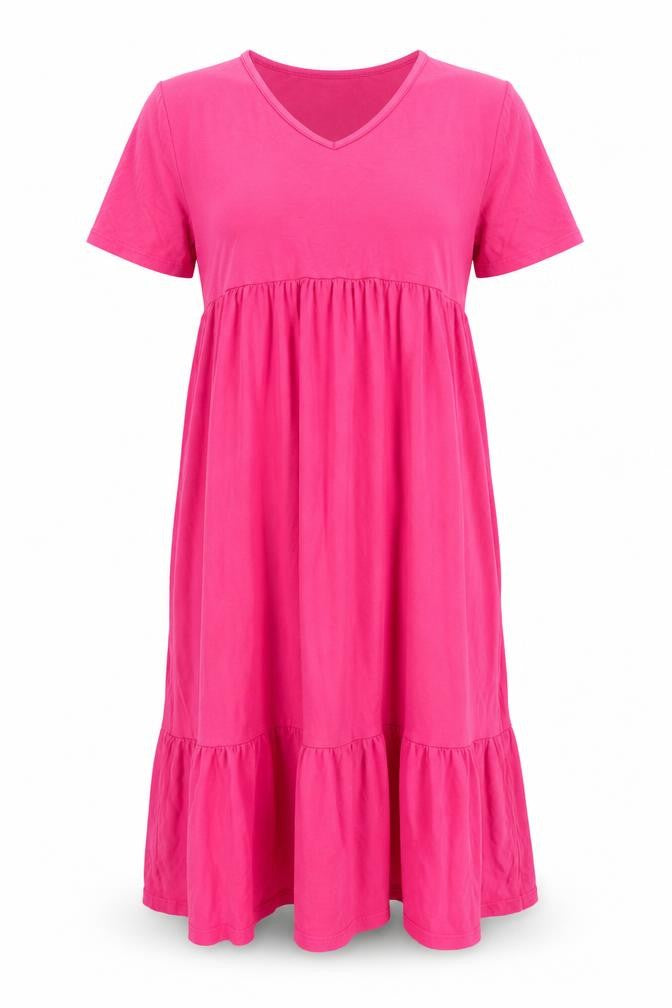 Front view of Jacansi Women's Pink Midi T-Shirt Dress S