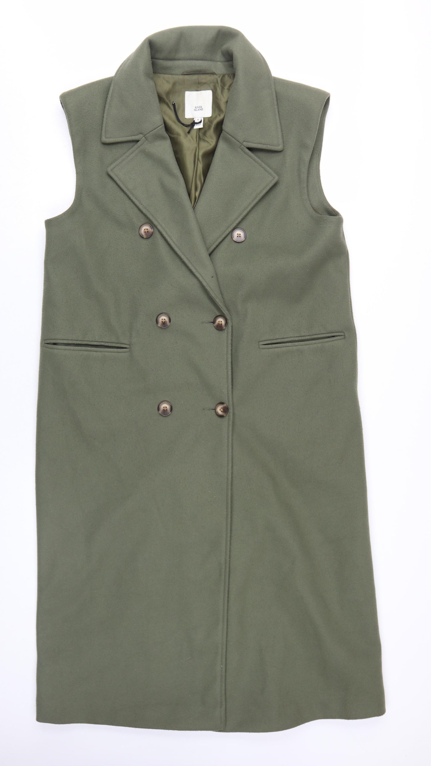 River Island Women's Green Waistcoat M Double-Breasted