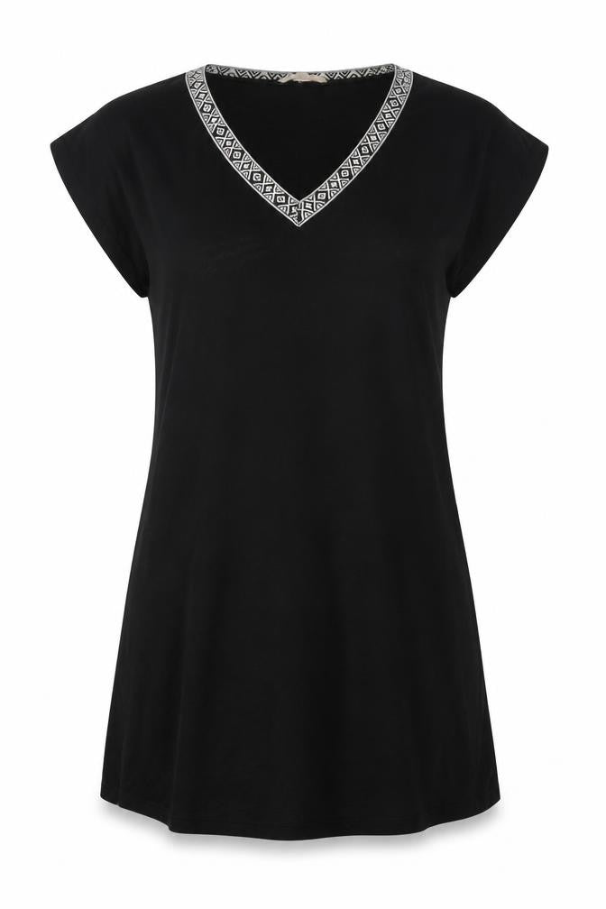 Front view of Next Women's Black V-Neck Dress, size 4, Lightweight