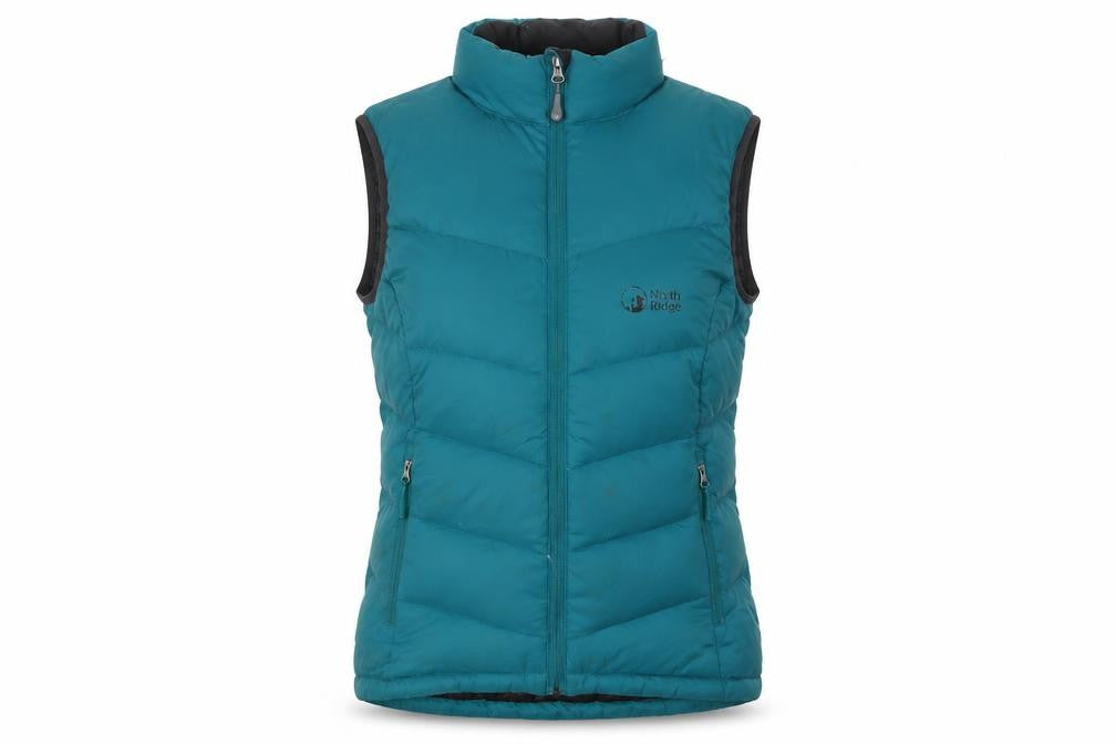 Front view of North Ridge Women's Green Puffer Waistcoat, size 10