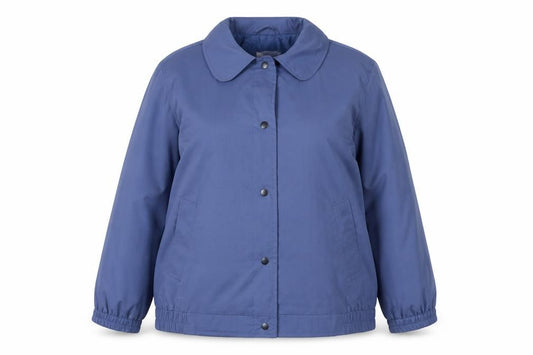 Front view of Damart women’s blue mid-length jacket, size UK 18