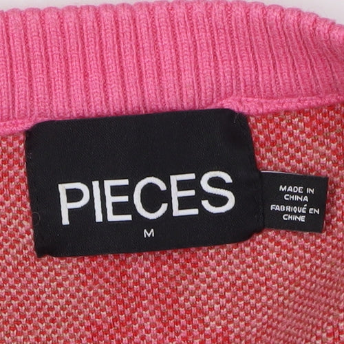 Pieces Women's Pink Argyle Vest Jumper, M