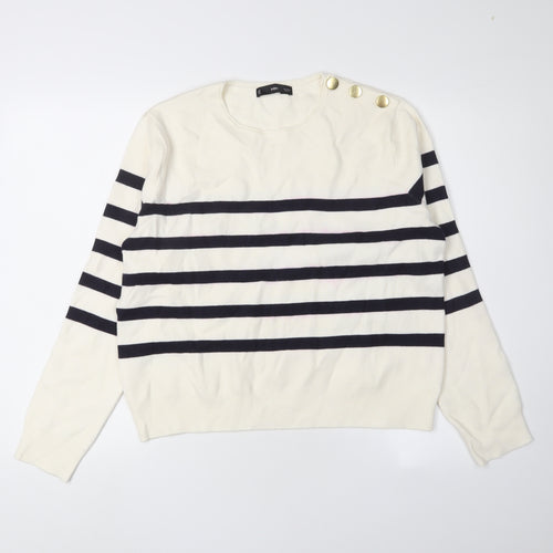 MNG Women's Ivory Striped Pullover Jumper M